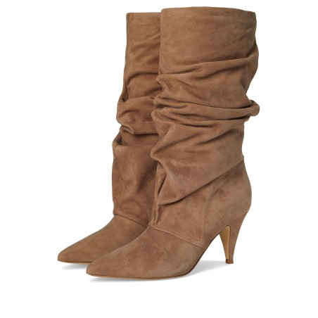 Women's Brown Pleated Mid-calf Boots
