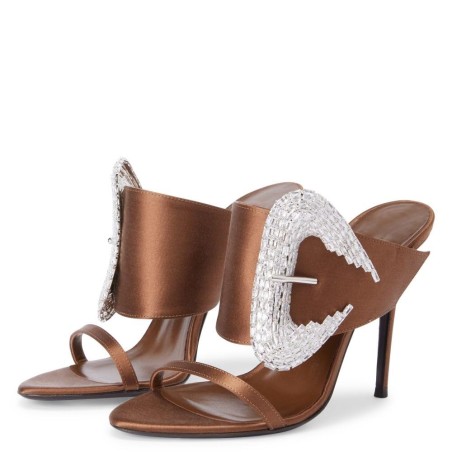 Rhinestone Buckle Satin Pointed Toe Stilettos