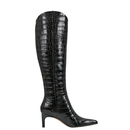 Women's Black Leather Crocodile Knee High Boots