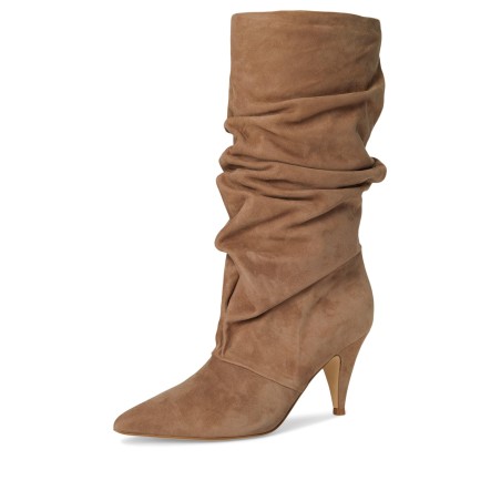 Women's Brown Pleated Mid-calf Boots