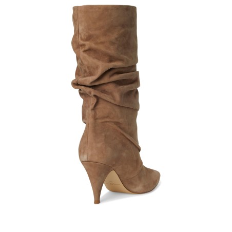 Women's Brown Pleated Mid-calf Boots