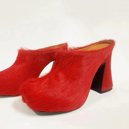 Women's Red Plush Slingback Sandals