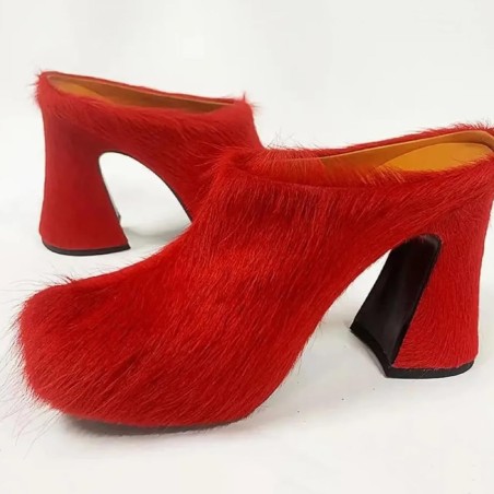 Women's Red Plush Slingback Sandals