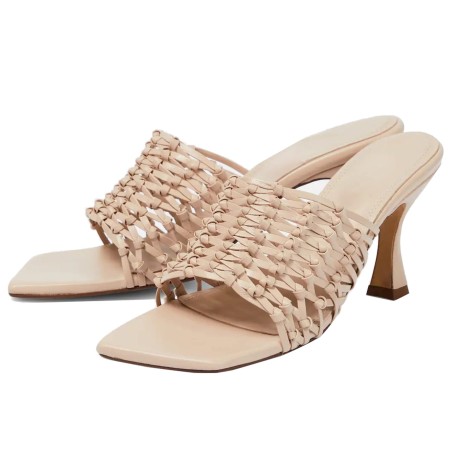 Women's Braided Leather Flare Heel Sandals