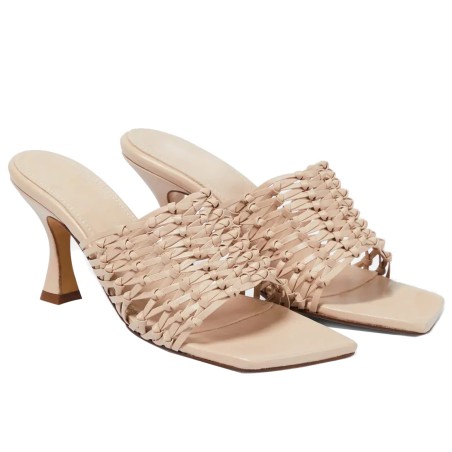 Women's Braided Leather Flare Heel Sandals