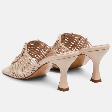Women's Braided Leather Flare Heel Sandals